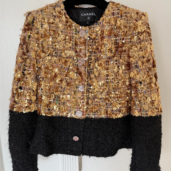 Chanel Gold and Black Sequin Blazer